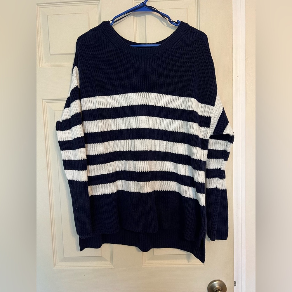 White and Navy Striped Sweater